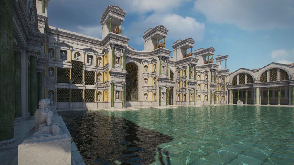 Reconstruction of the natatio, the monumental swimming pool