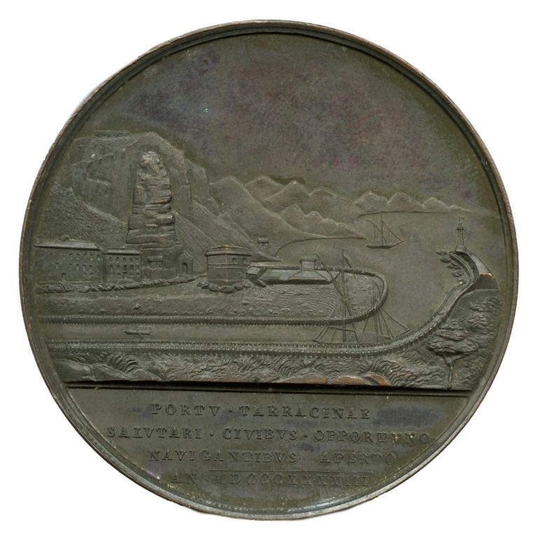 Papal States. Bronze medal depicting a view of the Port of Terracina, 1843 (reverse)