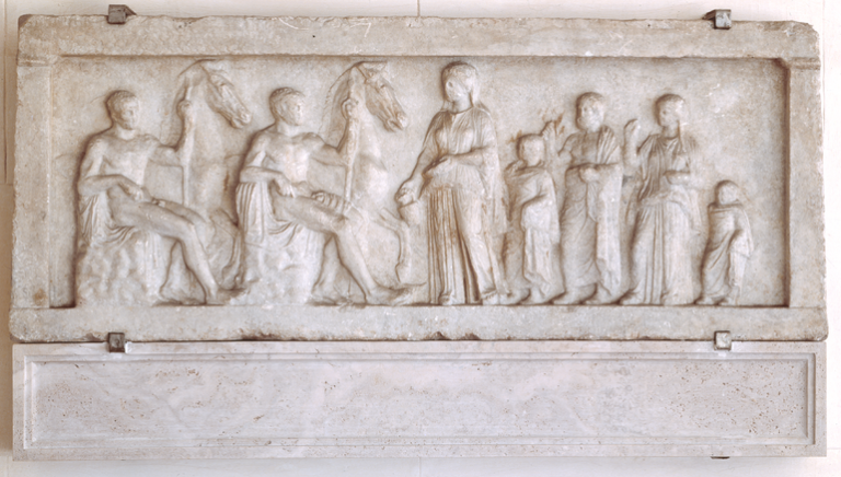 Relief depicting the Dioscuri and procession of worshippers