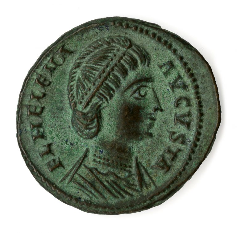 Rome. Bronze follis with portrait of Helena Augusta, mother of Emperor Constantine (obverse), ca. 327-328 AD
