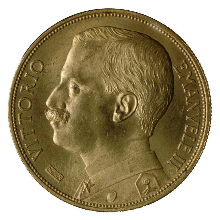 Regno d'Italia. Lire 100 in oro di Vittorio Emanuele III  con ritratto del Re (dritto), 1912
