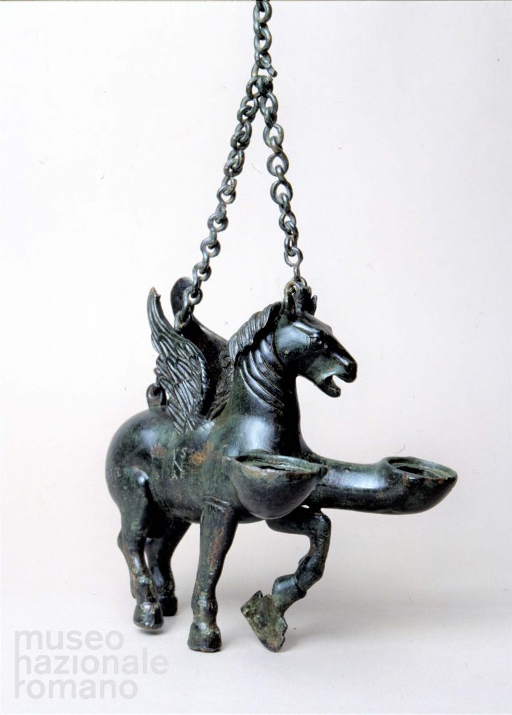 Bronze lamp in the shape of Pegasus with monogram