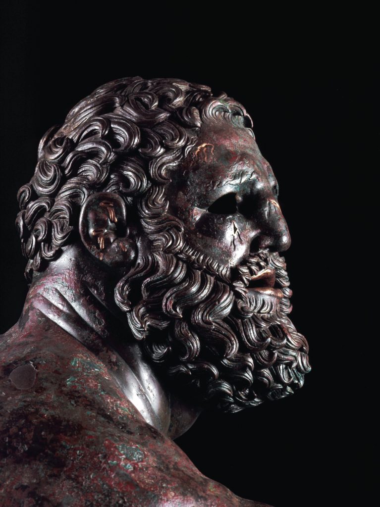 Statua del pugilatore seduto, particolare del volto