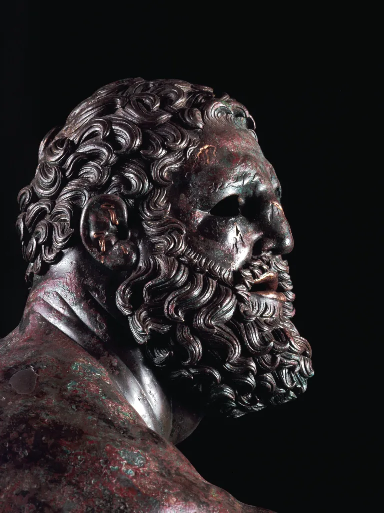 Statua del pugilatore seduto, particolare del volto