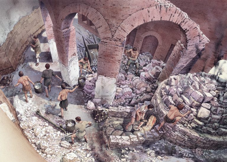 Reconstruction of the lime kiln in the exedra area