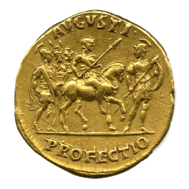 Rome. Aureus with scene of the profectio of the Emperor Trajan (reverse), 114 AD