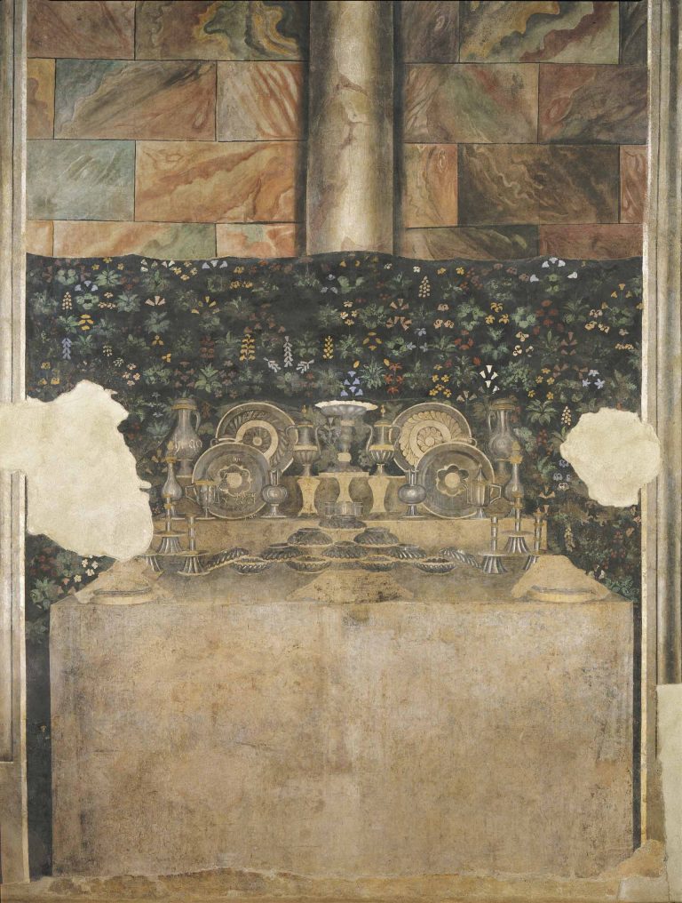 Fresco with trompe-l’oeil sideboard