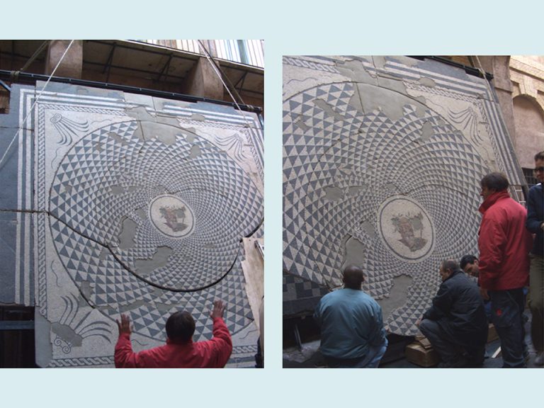 Tor di Quinto mosaic. Handling and set-up phases