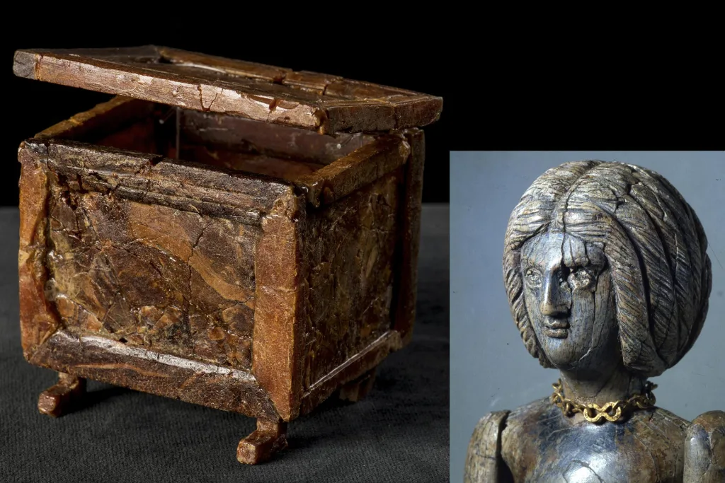 Cofanetto in ambra e bambola in avorio da corredo di deposizione femminile da Tivoli (Roma), fine II sec. d.C.