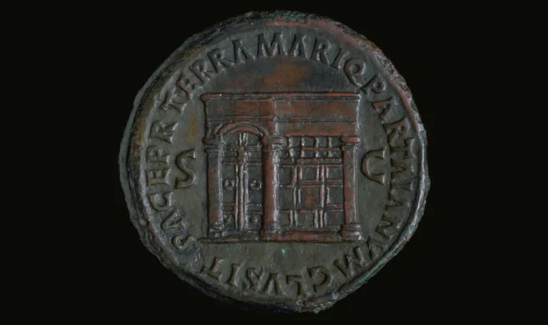 Roma. Sesterzio in oricalco di Nerone con tempio di Giano (rovescio), 65 d.C.